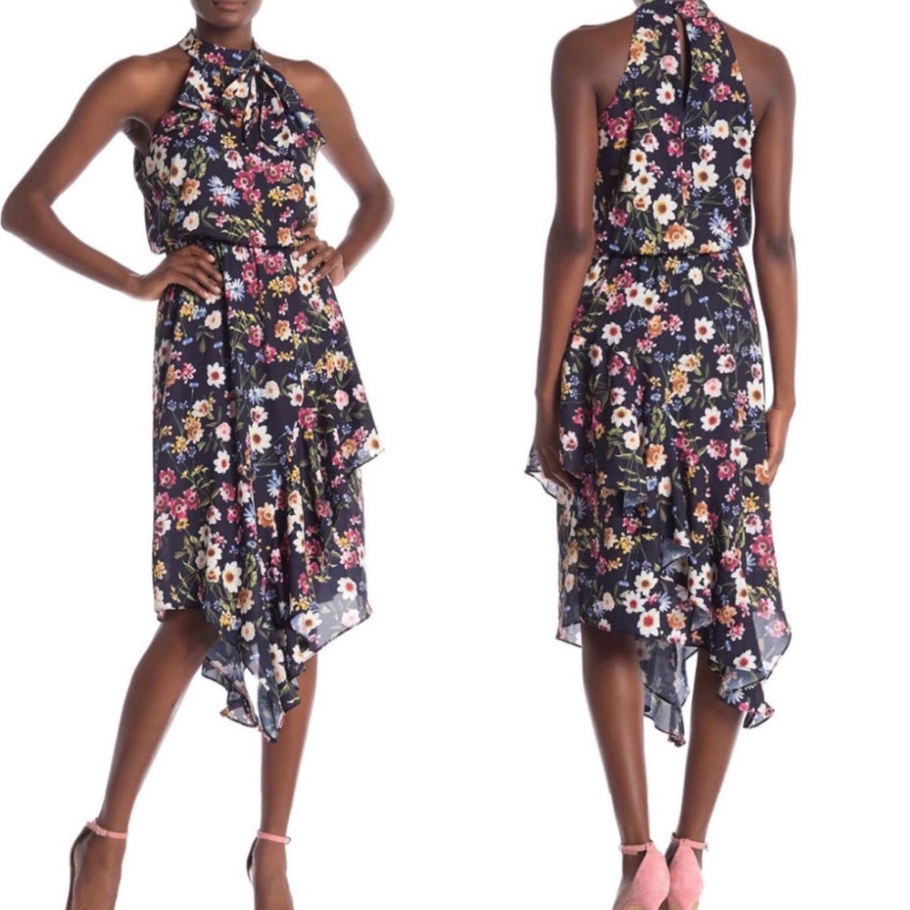 (NWT) PARKER floral high neck asymmetrical dress